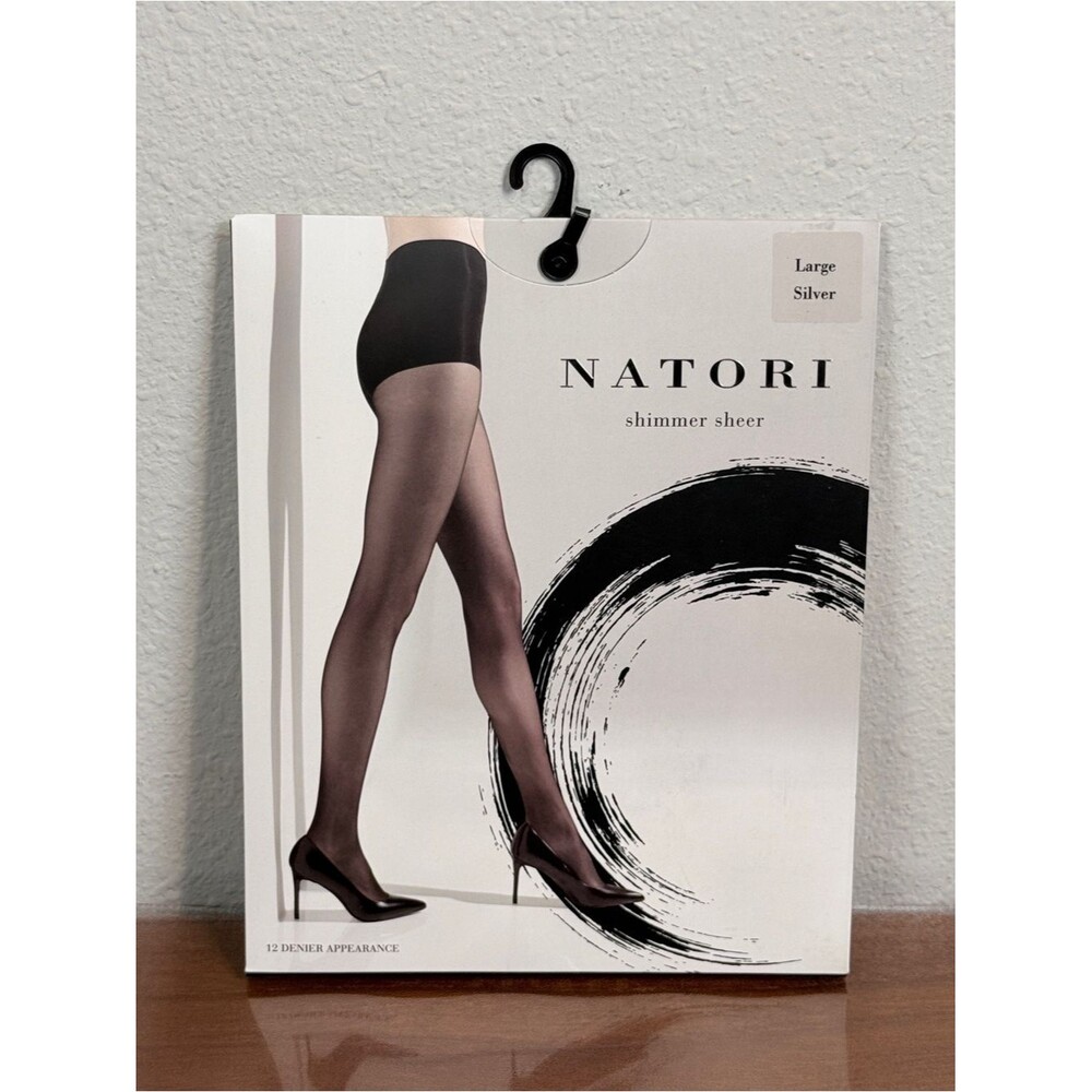 Natori Shimmer Sheer Hosiery Tights in Silver L NWT